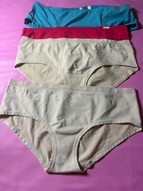 PINK Victoria's Bikini Briefs - Teal, Red, Beige Pack